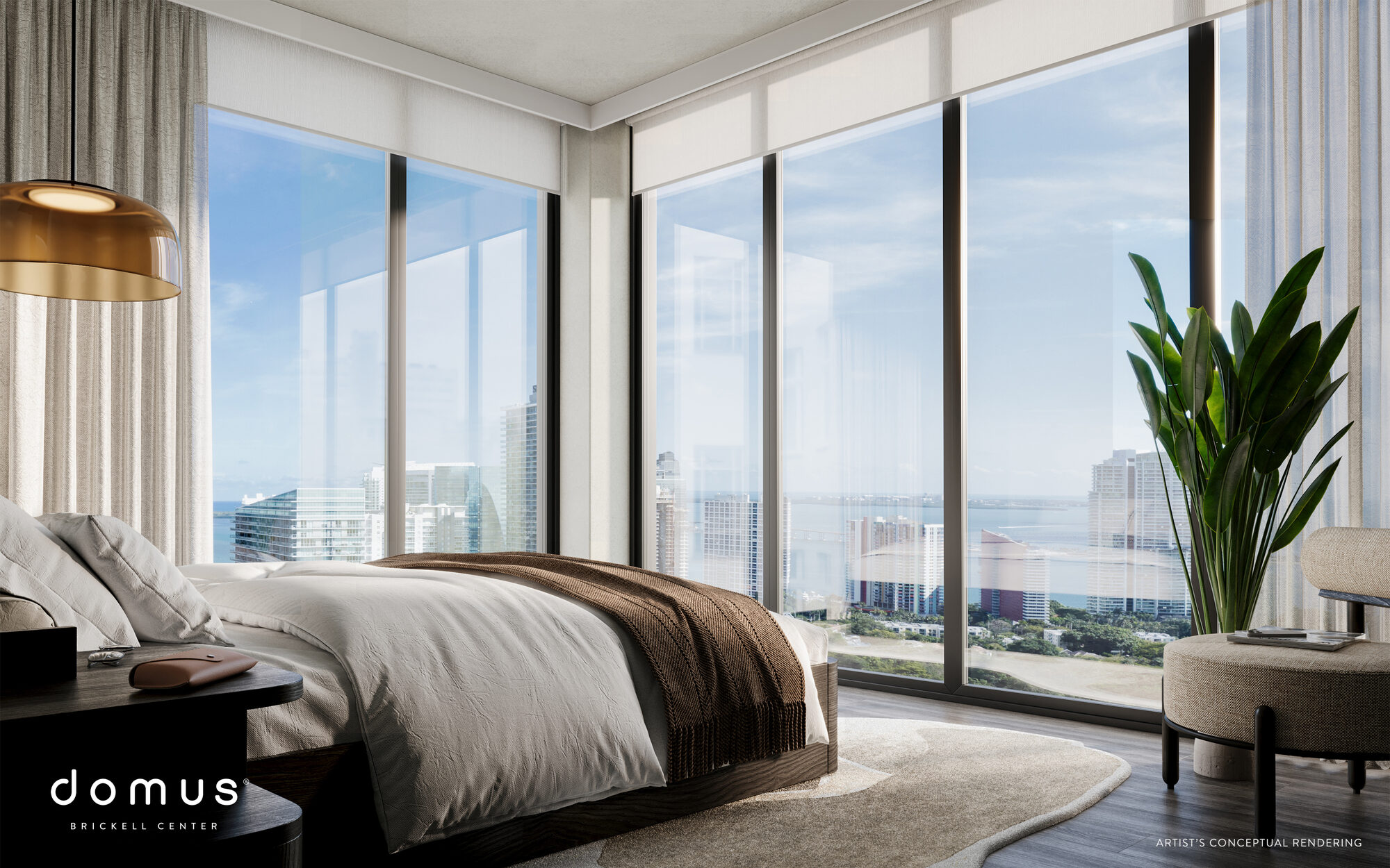 Dormitorio de una residencia con vista a la bahía